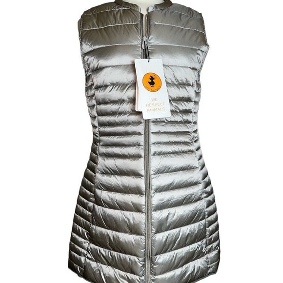 NEW Save The Duck Women M CINDY Puffer Vest Khaki Beige Thin Ultra Light NWT - Picture 1 of 11